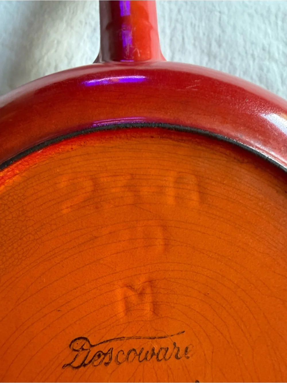 Descoware Flame Orange Vintage Frying Pan with Wooden Handle - Made in Belgium